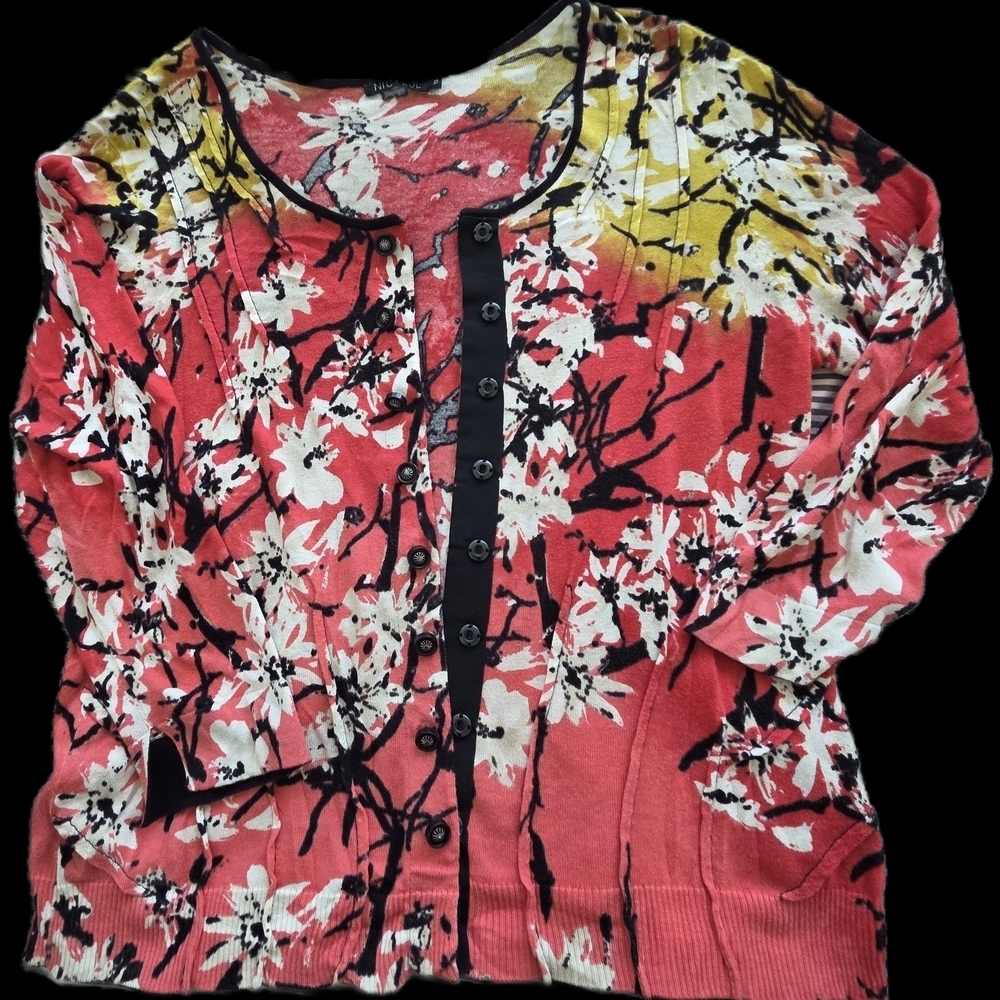 NIC+ZOE Flower Pattern Cotton Silk Blend Buttoned Cardigan Size 1X